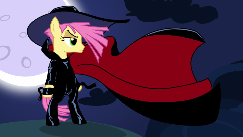 absurd_res badumsquish cape clothing cybersix equid equine friendship_is_magic full_moon hair hasbro hat headgear headwear hi_res horse li'l_cheese_(mlp) long_cape male mammal moon my_little_pony pink_hair pony pose rubber skinsuit standing tight_clothing wide_brim_hat