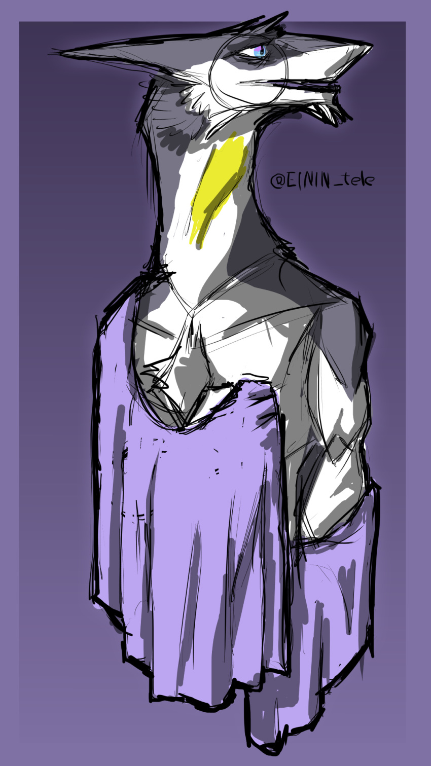 9:16 anthro blue_eyes cloth einin gradient_background hi_res kel long_neck male sergal simple_background sketch solo