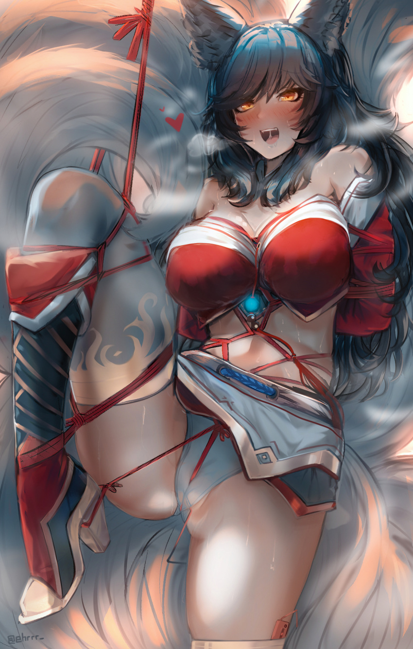 &lt;3 &lt;3_eyes ahri_(lol) animal_humanoid arms_bound asian_clothing bdsm big_breasts black_body black_fur black_hair bodily_fluids bondage bound breasts breath canid canid_humanoid canine canine_humanoid clothing crotch_rope east_asian_clothing egg_vibrator ehrrr eyelashes facial_markings female fox_humanoid fur genitals hair hands_behind_back head_markings hi_res high_heeled_boots humanoid knee_boots knee_highs korean_clothing league_of_legends legwear long_hair looking_at_viewer mammal mammal_humanoid markings multi_tail open_mouth open_smile panties panting pussy pussy_floss raised_leg red_rope riot_games rope rope_bondage rope_harness saliva sex_toy skindentation smile solo sweat sweatdrop teeth thick_thighs thigh_highs tongue underwear vibrator vibrator_under_clothing video_games whisker_markings white_body white_fur white_panties yellow_eyes