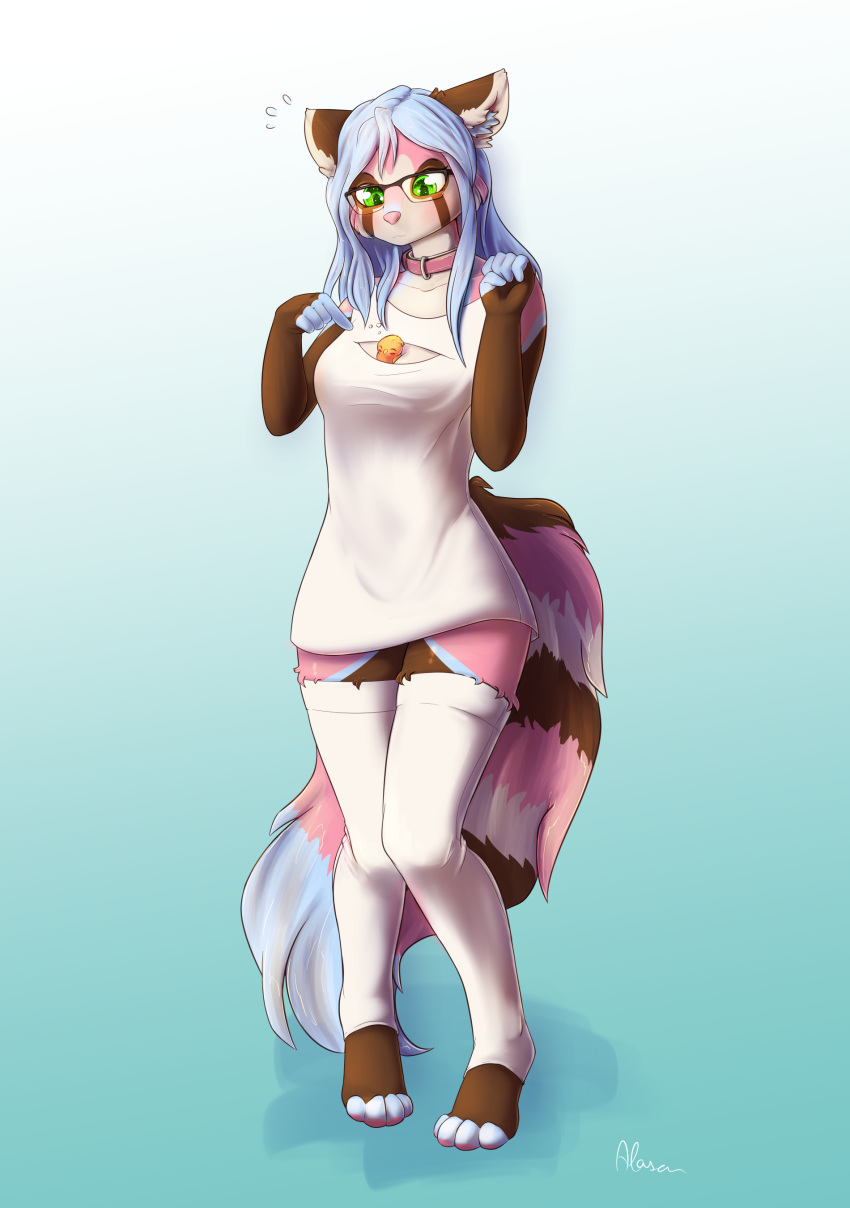 2020 absurd_res ailurid alasou anthro blue_hair breasts clothed clothing digital_media_(artwork) duo female green_eyes hair hi_res mammal red_panda simple_background smile white_background