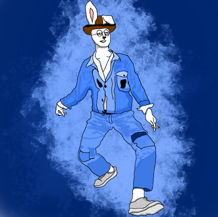 anthro cigarette clothing colored deity fog footwear furry_lennon hat headgear headwear john_lennon lagomorph male mammal no_sex phoenix_adverdale shoes simple_background solo what what_has_magic_done where_is_your_god_now