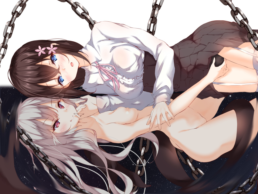 naked nipples numpopo pantsu skirt_lift stockings thighhighs yuri