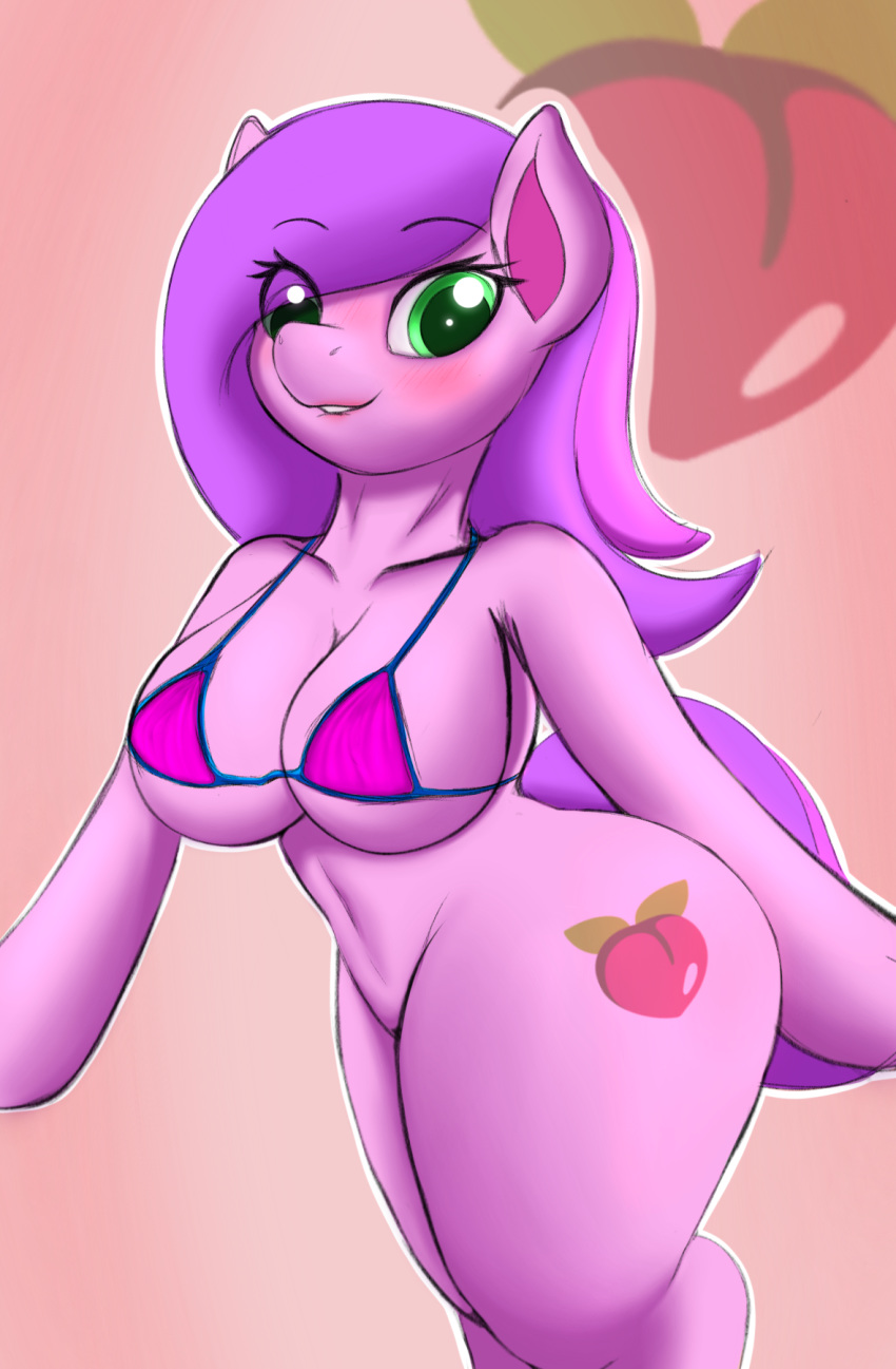 anthro big_breasts blush bottomless breasts clothed clothing cutie_mark derpx1 equid equine featureless_crotch female green_eyes hasbro hi_res mammal my_little_pony side_hips solo