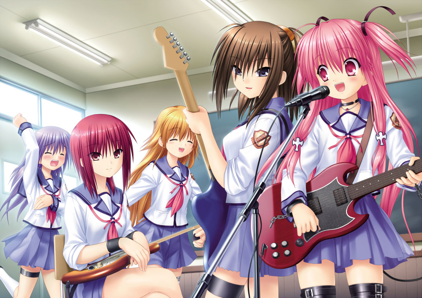 angel_beats! garter guitar hisako irie_(angel_beats!) iwasawa na-ga seifuku sekine yui_(angel_beats!)