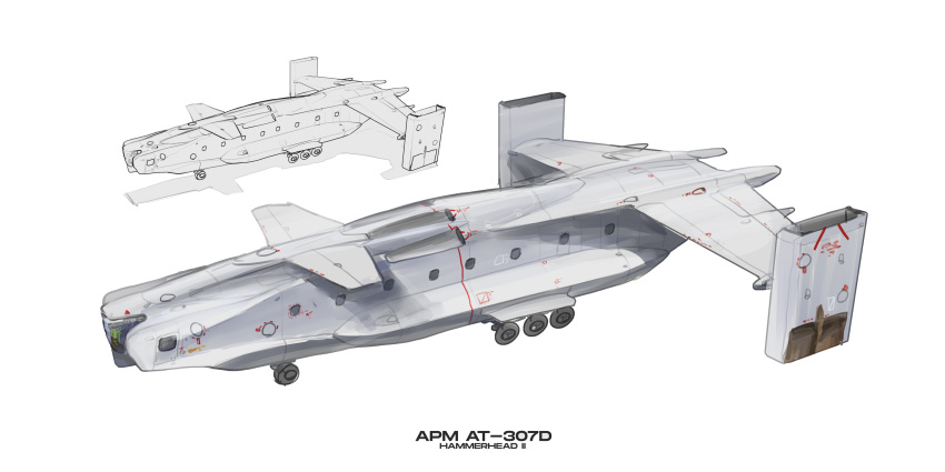 absurdres aircraft airplane asterozoa from_above highres military military_vehicle multiple_views no_humans original vehicle_focus vehicle_name vtol wheel white_background