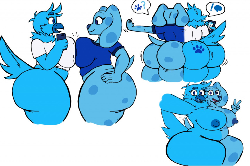 anthro avian bird blue's_clues blue_(blue's_clues) breasts butt canid canine canis conjoined domestic_dog duo mammal meme nickelodeon pilot129 tweetfur twitter