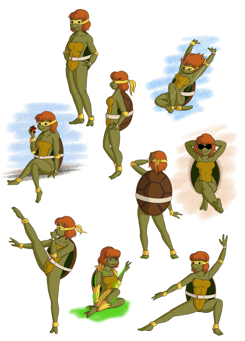 absurd_res anthro april_o'neil breasts eyewear female hi_res inverseworld multiple_poses non-mammal_breasts pose reptile scalie shell solo sunglasses teenage_mutant_ninja_turtles turtle