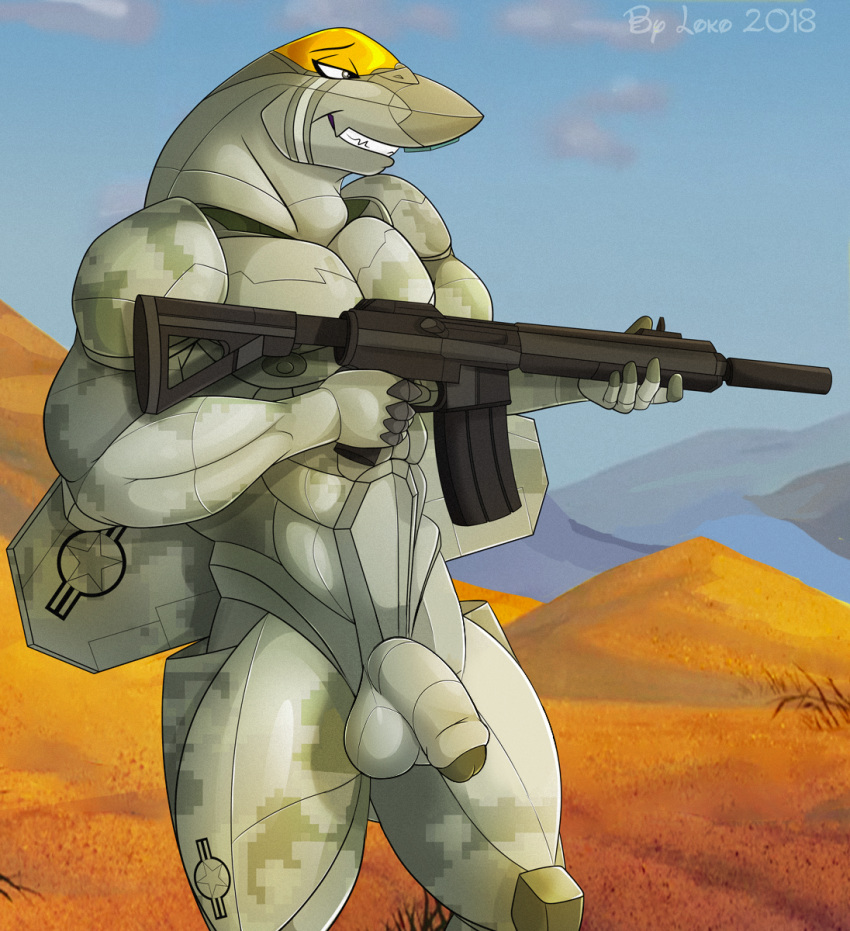 aircraft aircraft_humanoid airplane anthro balls desert edit el-loko f-22 genitals gun hi_res jet living_aircraft living_machine living_vehicle machine male muscular muscular_anthro muscular_male nipples penis ranged_weapon rifle signature solo vehicle weapon