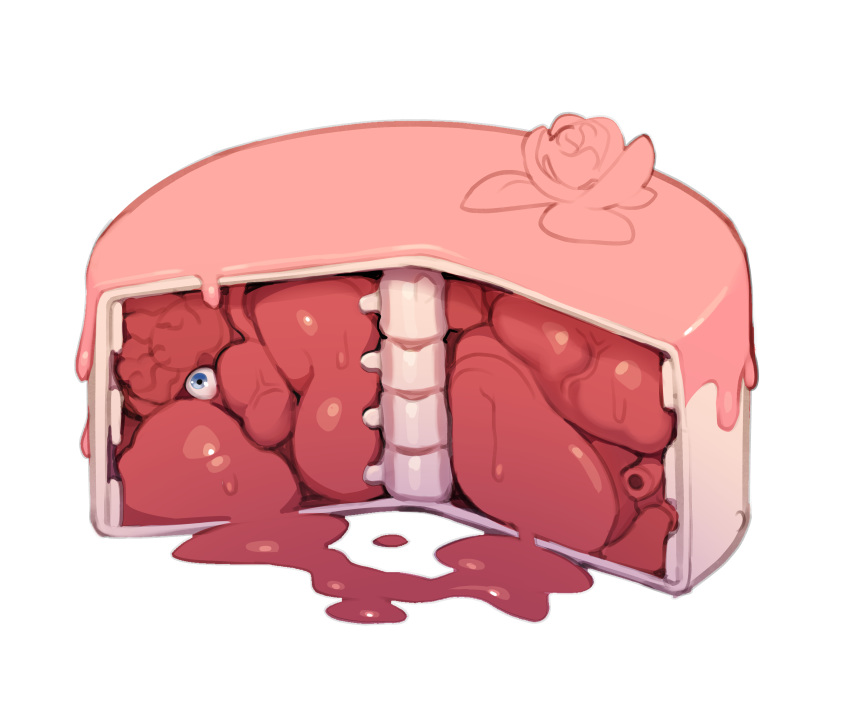 absurdres blood cake combos_&amp;_doodles commentary eyeball flower food guro highres instrument lungs no_humans organ organs original simple_background tagme white_background