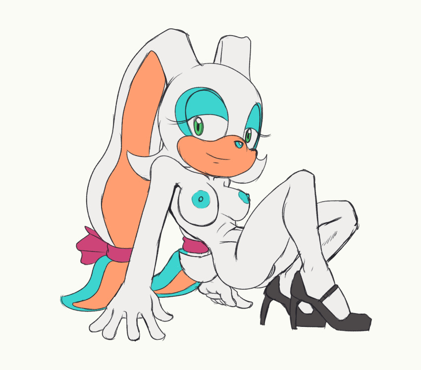 anthro archie_comics big_breasts big_ears breasts carrotia_the_rabbit clothing female footwear fours_(artist) fur green_nipples hi_res high_heels lagomorph leporid mammal nipples rabbit shoes solo sonic_the_hedgehog_(archie) sonic_the_hedgehog_(comics) sonic_the_hedgehog_(series) white_body white_fur