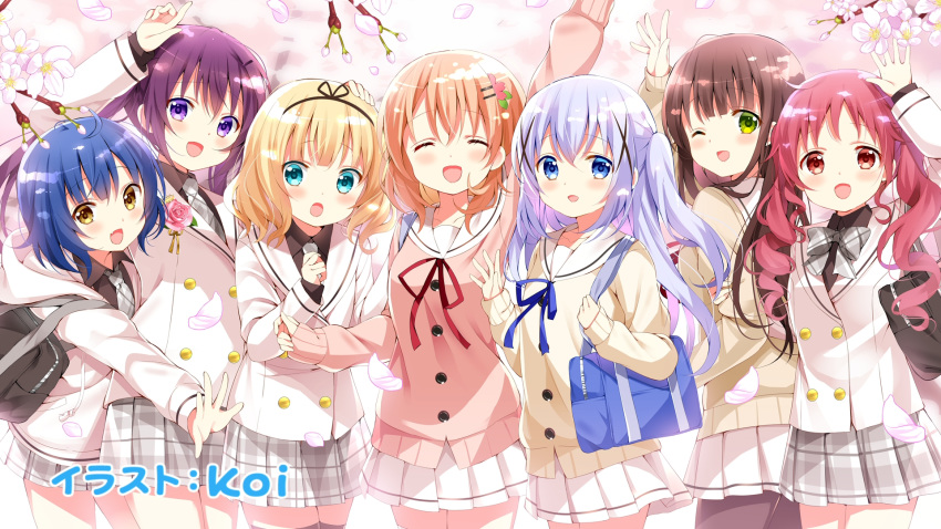 gochuumon_wa_usagi_desu_ka? hoto_cocoa jouga_maya kafuu_chino kirima_sharo koi natsu_megumi pantyhose seifuku tedeza_rize thighhighs ujimatsu_chiya