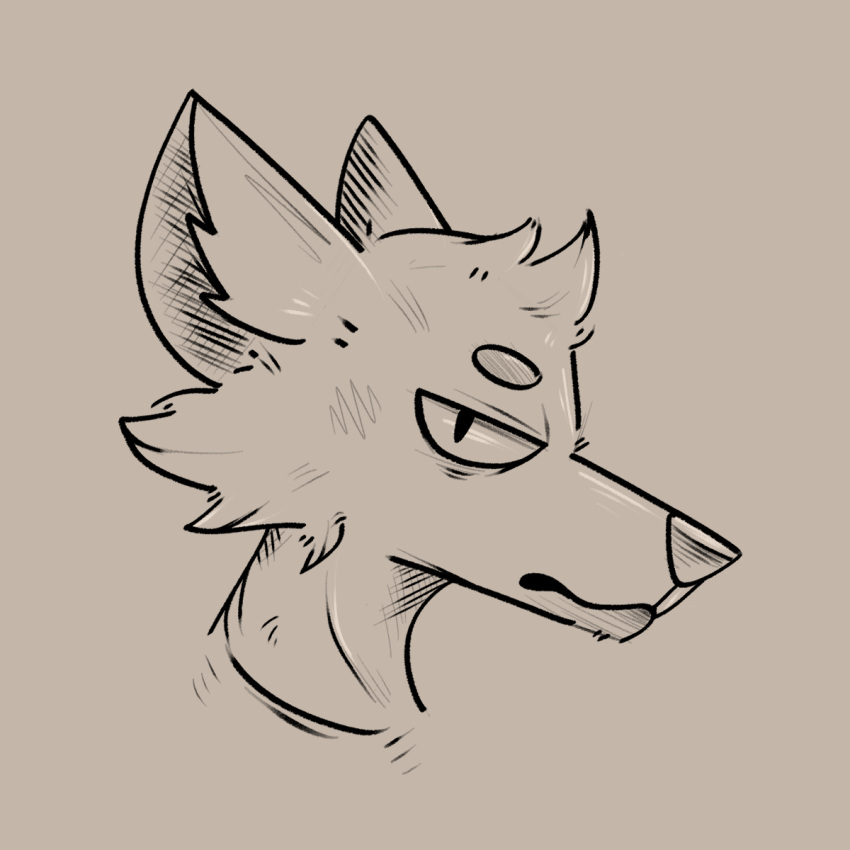 1:1 admiralbarley anthro bust_portrait canid canine eyebrows facing_aside half-closed_eyes hi_res line_art looking_at_viewer male mammal narrowed_eyes portrait simple_background solo