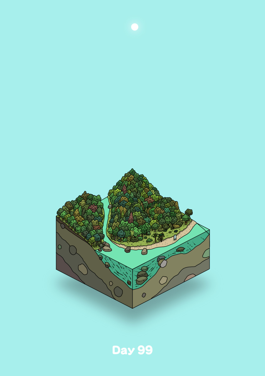 absurdres aqua_background beach commentary_request day diorama forest gozz highres isometric nature original river shore sun tree