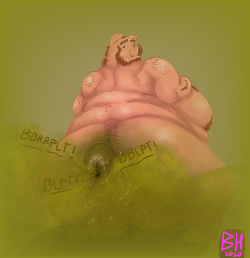 anthro big_butt bodily_fluids boghog boris_(boghog) butt domestic_pig donut_anus facial_hair fart fart_cloud fart_fetish filthy gassy greasy hi_res huge_butt hyper hyper_butt hyper_fart male mammal morbidly_obese morbidly_obese_anthro morbidly_obese_male nasty obese obese_anthro obese_male overweight overweight_anthro overweight_male solo suid suina sus_(pig) sweat sweaty_butt