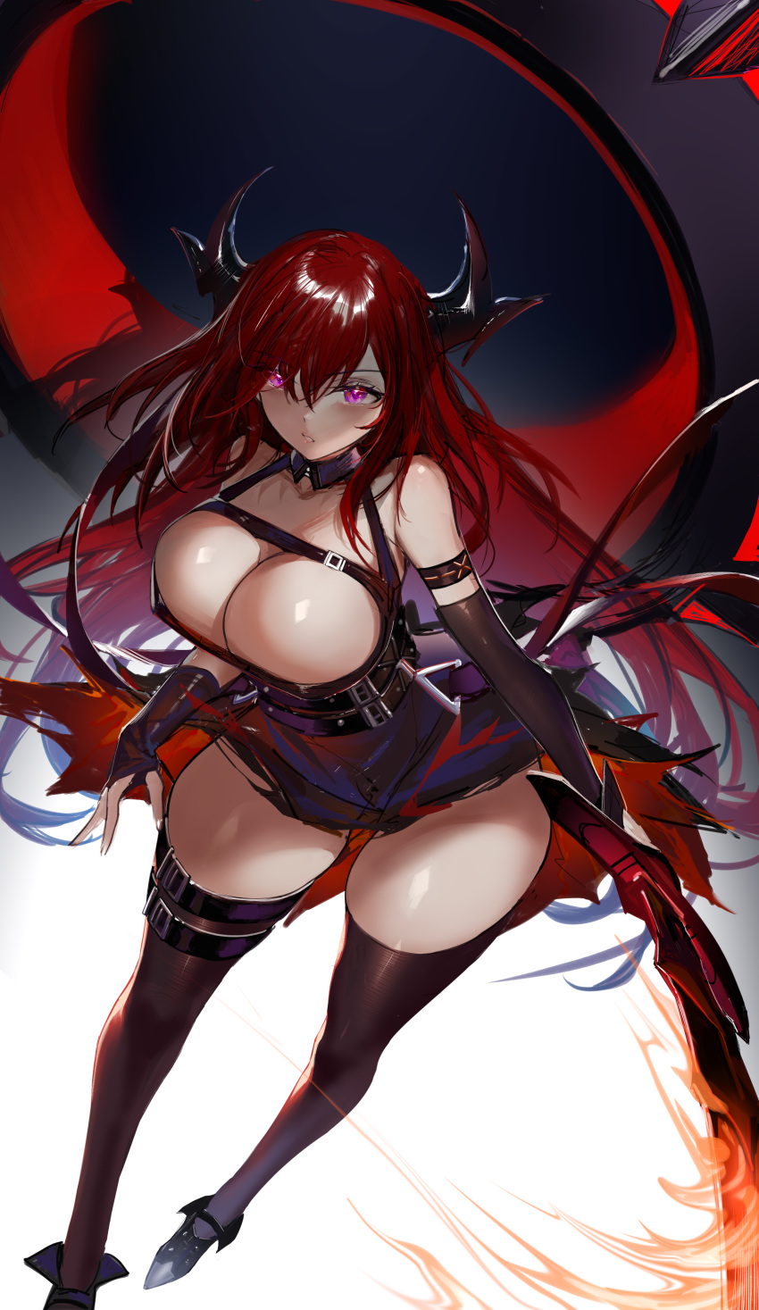 arknights cleavage horns horz surtr_(arknights) tagme thighhighs