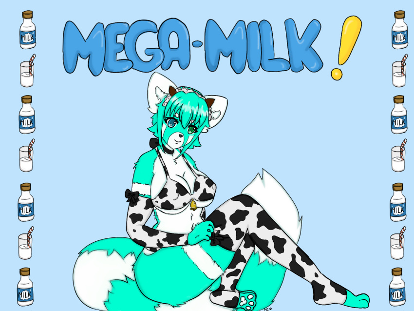 4:3 animal_print big_breasts breasts chinese_new_year cow_print cowbell cowkini female fluffy fluffy_tail hi_res hindpaw megamilk milk mime_(mimechan) mimechan paws redpanda slightly_chubby smile solo thick_thighs thigh_thighs