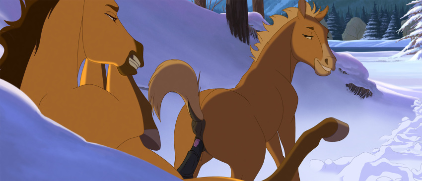 2020 anus brown_body brown_fur detailed_background dreamworks duo equid equine erection female female_penetrated feral feral_on_feral forest fur genitals half-closed_eyes hi_res horse looking_at_another male male/female male_penetrating male_penetrating_female mammal narrowed_eyes penetration penis plant pussy raised_tail sex snow spirit:_stallion_of_the_cimarron spirit_(cimarron) tree vaginal vaginal_penetration winter young zica