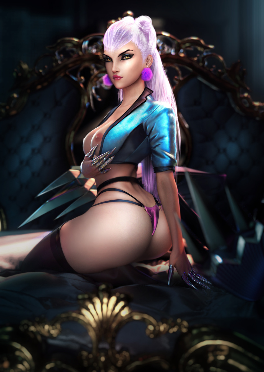 breasts evelynn league_of_legends nipples open_shirt sevenbees thighhighs thong
