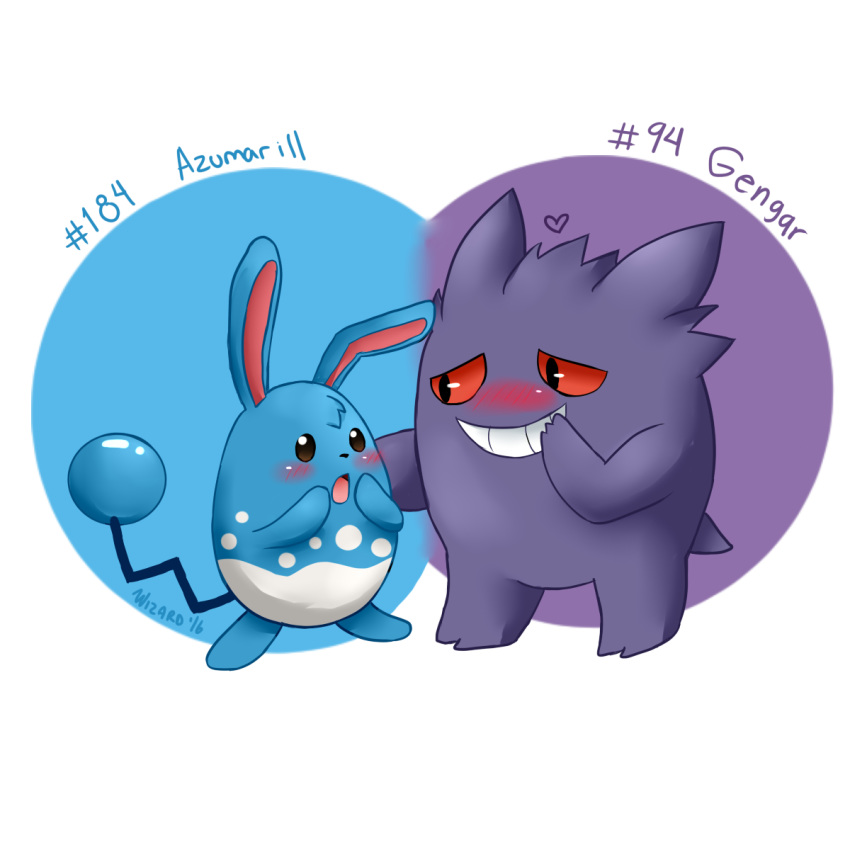 1:1 ambiguous_gender azumarill blue_body blue_fur blush digital_media_(artwork) duo english_text feral fur gengar ghost hand_on_back hi_res lagomorph leporid mammal nintendo pok&eacute;mon pok&eacute;mon_(species) rabbit shy simple_background spirit teeth_showing text unknown_artist video_games white_background