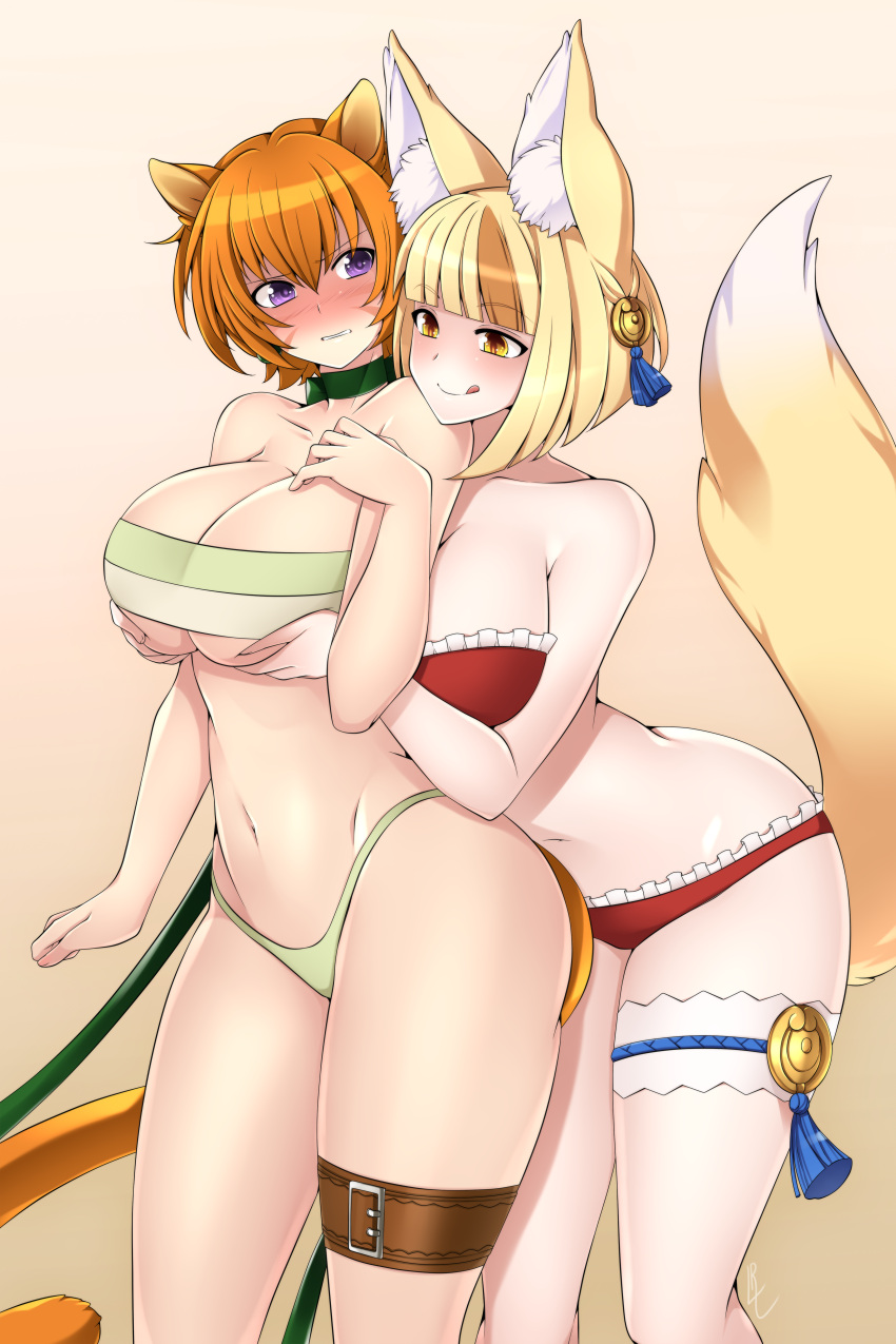 animal_ears breast_hold fire_emblem kitsune lethe lindaroze lingerie nekomimi selkie tail yuri