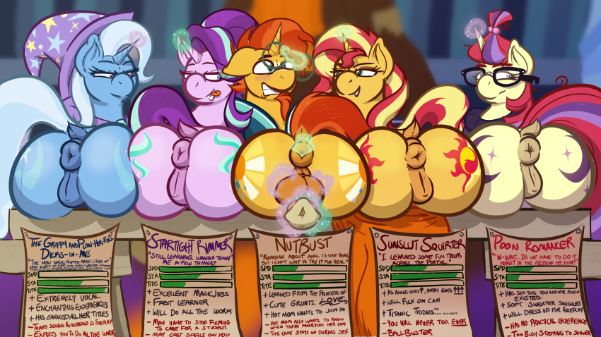 16:9 4k absurd_res anal anus ass_to_ass big_butt butt english_text equestria_girls equid equine female feral friendship_is_magic genitals group hasbro hi_res horn magic magicjob male male/female mammal moondancer_(mlp) my_little_pony penis poneboning pussy starlight_glimmer_(mlp) sunburst_(mlp) sunset_shimmer_(eg) text trixie_(mlp) unicorn widescreen