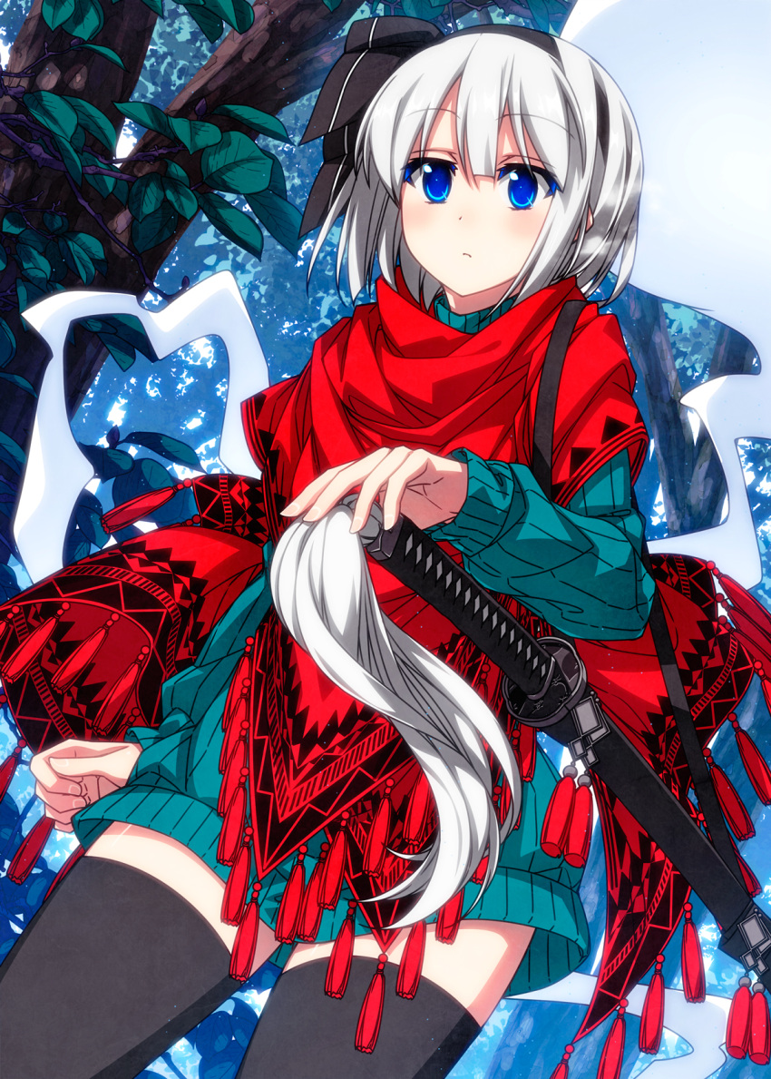 dress konpaku_youmu myon sazanami_mio sweater sword thighhighs touhou