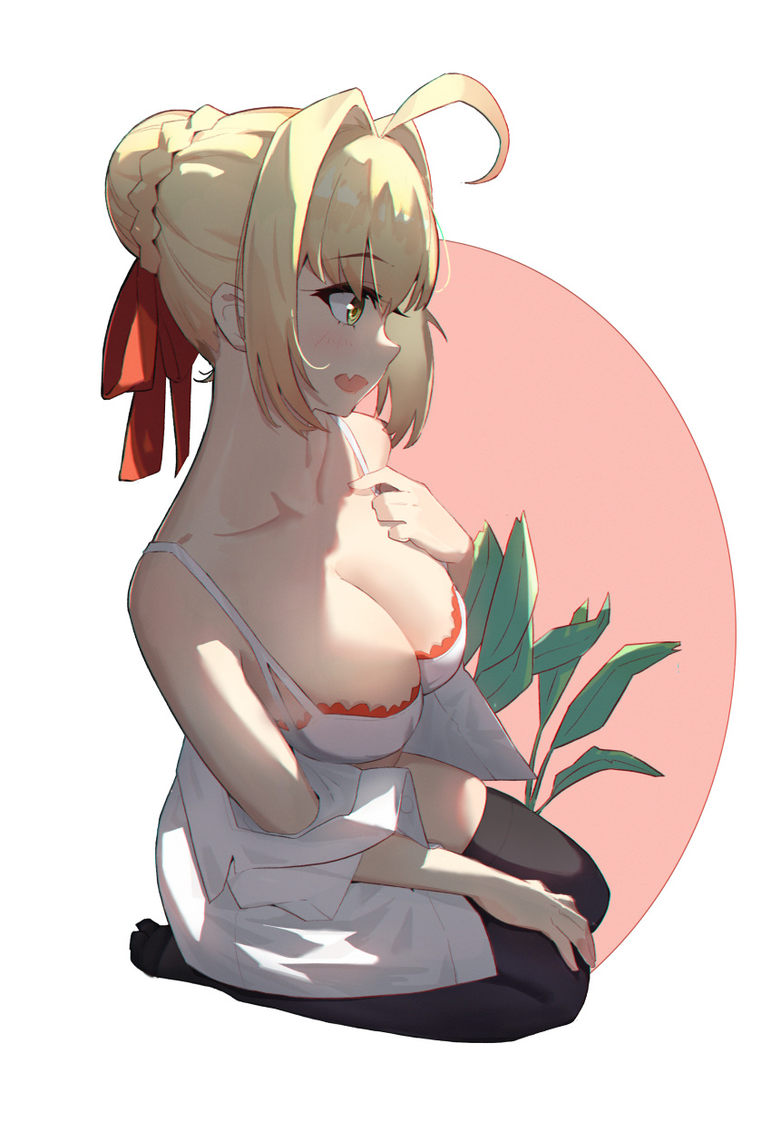 cleavage fate/extra fate/stay_night open_shirt saber_extra tagme thighhighs