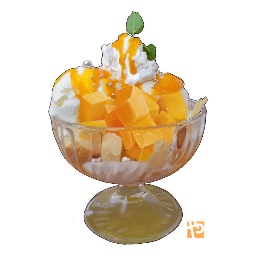 cream cup food food_focus fruit ice_cream leaf mango no_humans original parfait simple_background still_life studiolg sundae transparent white_background