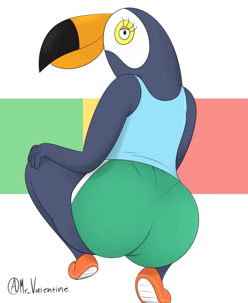 absurd_res anthro avian beak big_butt bird butt clothed clothing female hi_res mr_valentine00 netflix ramphastos shirt simple_background solo thick_thighs toco_toucan topwear toucan tuca tuca_and_bertie