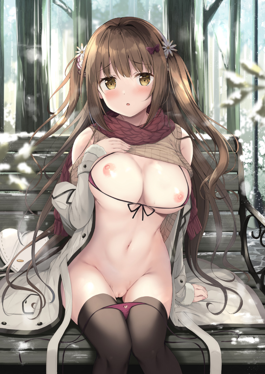 bikini breasts detexted nipples panty_pull photoshop pussy shirt_lift sweater swimsuits thighhighs tomoo uncensored wardrobe_malfunction