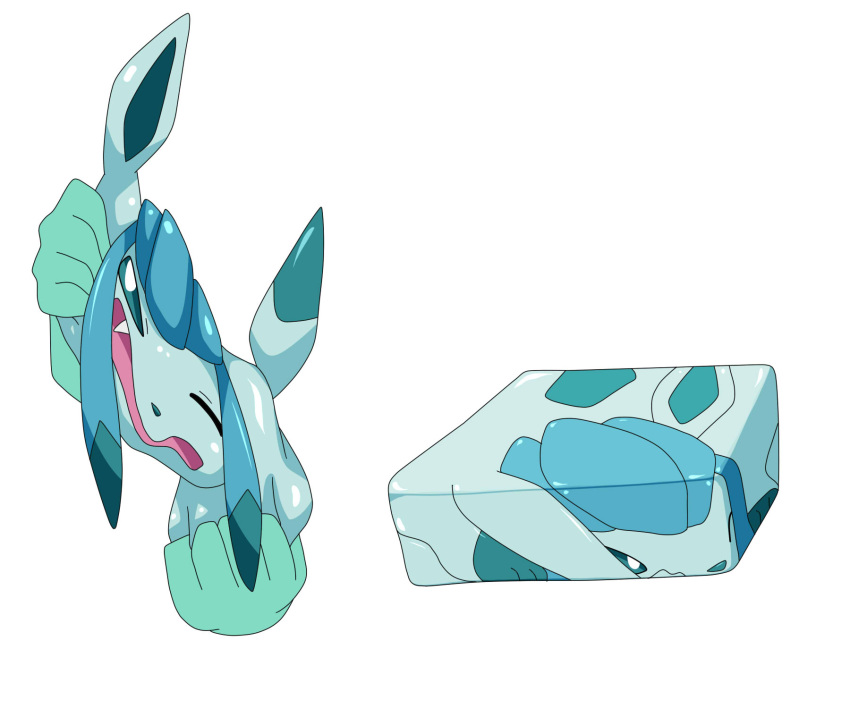 2020 ambiguous_gender annoyed blue_body boxification disembodied_hand dlrowdog eeveelution glaceon hi_res nintendo one_eye_closed open_mouth pok&eacute;mon pok&eacute;mon_(species) simple_background solo_focus video_games white_background