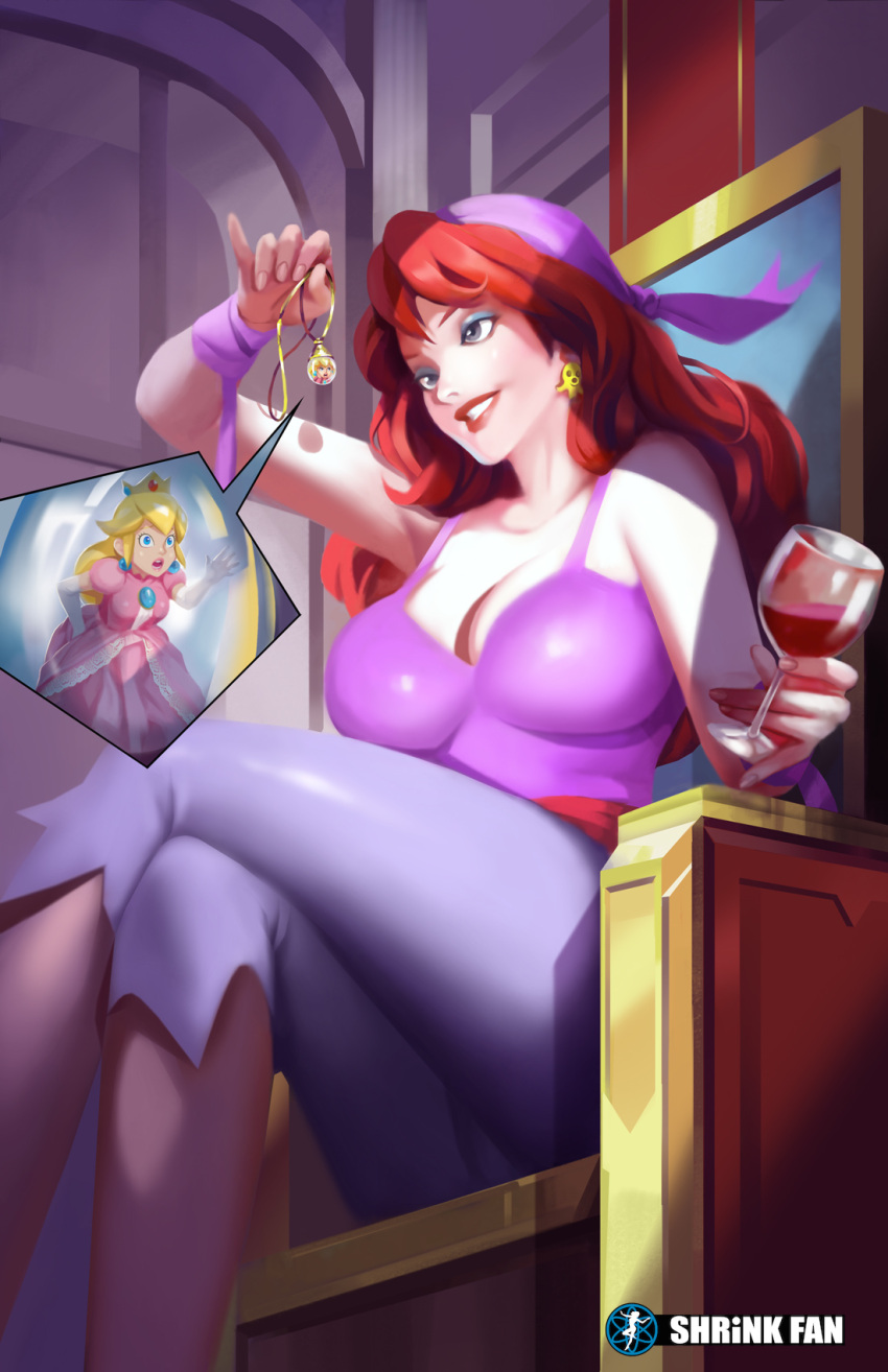 captain_syrup highres lipstick makeup pink_lips princess_peach red_hair shrink_fan wario_land