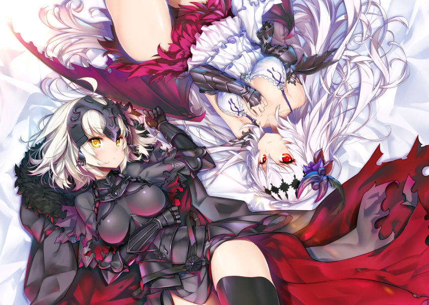 2girls armor blush fate/grand_order fate_(series) hong_(white_spider) jeanne_d'arc_alter long_hair red_eyes tagme_(character) thighhighs white_hair wings yellow_eyes