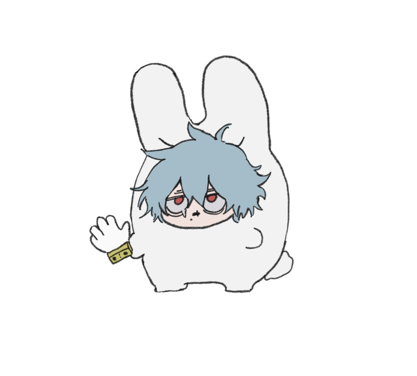 1boy ametaro_(ixxxzu) animal_costume blue_hair boku_no_hero_academia light_blue_hair male_focus rabbit_costume red_eyes severed_hand shigaraki_tomura short_hair simple_background solo white_background wrinkled_skin