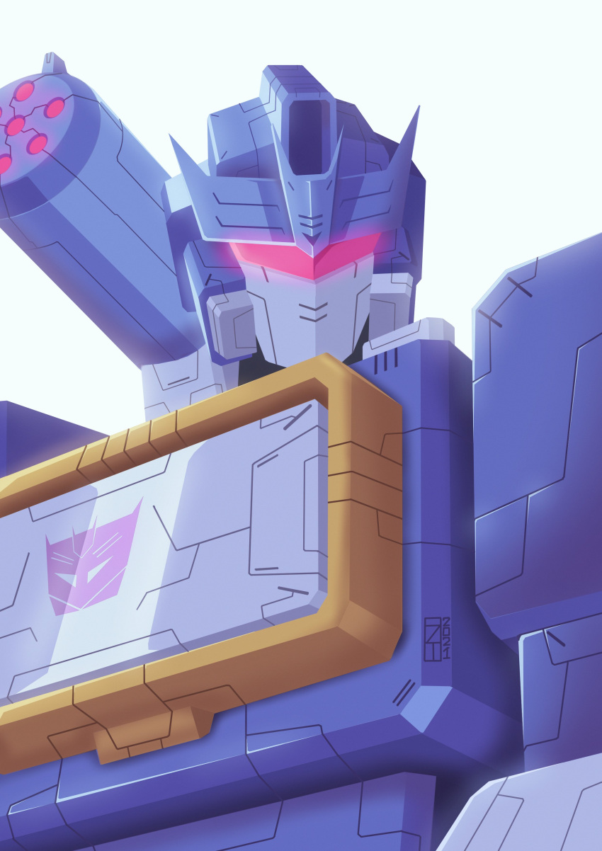 1boy absurdres decepticon english_commentary highres insignia lextodrawstuff looking_down mecha no_humans science_fiction shoulder_cannon solo soundwave transformers upper_body v-fin visor