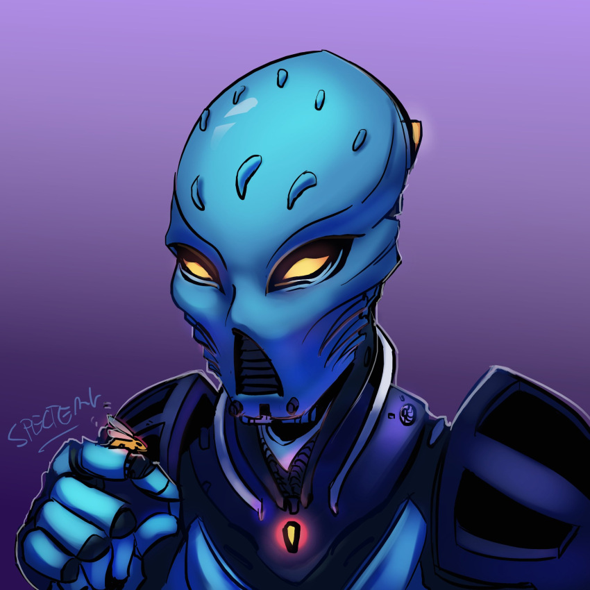 1:1 2021 5_fingers ambiguous_gender armor arthropod bionicle blue_body bust_portrait digital_drawing_(artwork) digital_media_(artwork) duo feral fingers headgear hi_res humanoid ianluisada insect insect_wings lego living_machine machine mask mouthless nokama not_furry_focus orange_eyes portrait purple_background robot signature simple_background solo_focus text toa wings yellow_body