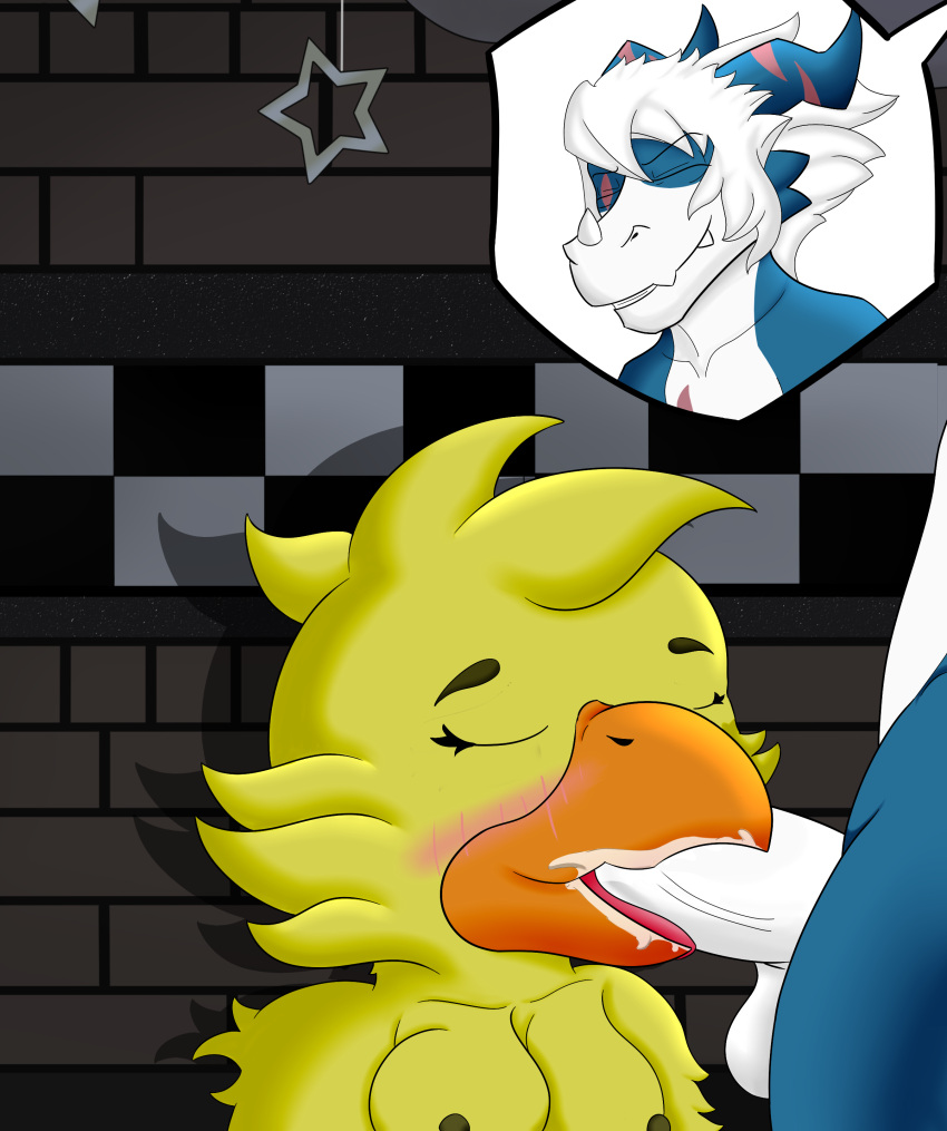 absurd_res anthro anthro_on_anthro anthro_penetrated anthro_penetrating anthro_penetrating_anthro avian beak bird blue_body blue_scales blush bodily_fluids breasts chica_(fnaf) chicken cum cum_in_mouth cum_inside digimon digimon_(species) digital_media_(artwork) dragon duo eyes_closed facial_markings fangs feathered_wings feathers female five_nights_at_freddy's fur galliform gallus_(genus) genital_fluids genitals hair head_markings hi_res horn magnamon male male/female markings oral oral_penetration orgasm orgasm_face penetration penile penile_penetration penis phasianid scale scales scalie scar sveemon tongue veemon video_games whiskers white_body white_hair white_penis wings yellow_body yellow_feathers yellow_skin