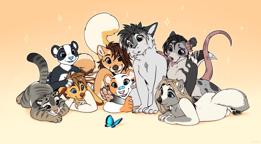 ambiguous_gender anthro badger breasts canid canine canis didelphid domestic_cat domestic_dog felid feline felis female feral fryaz_(f-r95) giant_panda group hi_res koul_fardreamer male mammal marsupial mustelid musteline nude smile smileeeeeee smu ursid