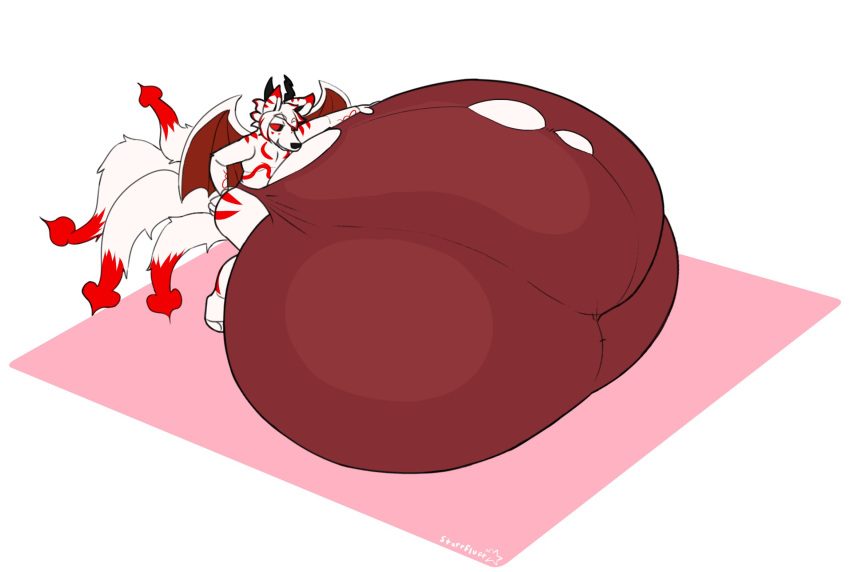 2020 4_tails anthro balls big_balls big_bulge big_penis bulge canid canine clothed clothing demon fox fur genitals hand_on_genitalia hi_res horn huge_balls huge_bulge huge_penis hybrid hyper hyper_balls hyper_bulge hyper_genitalia hyper_penis male mammal multi_tail multicolored_body multicolored_fur penis red_eyes smile solo sorennokitsune standing starrfluff torn_clothing underwear underwear_only white_penis wings