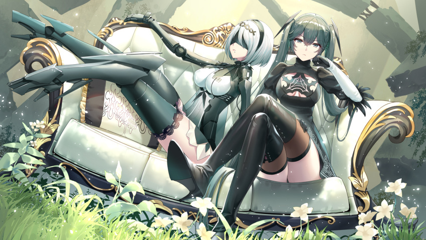 aliasing crossover lucia_(punishing:_gray_raven) nier:_automata punishing:_gray_raven tagme_(artist) yorha_unit_no._2_type_b