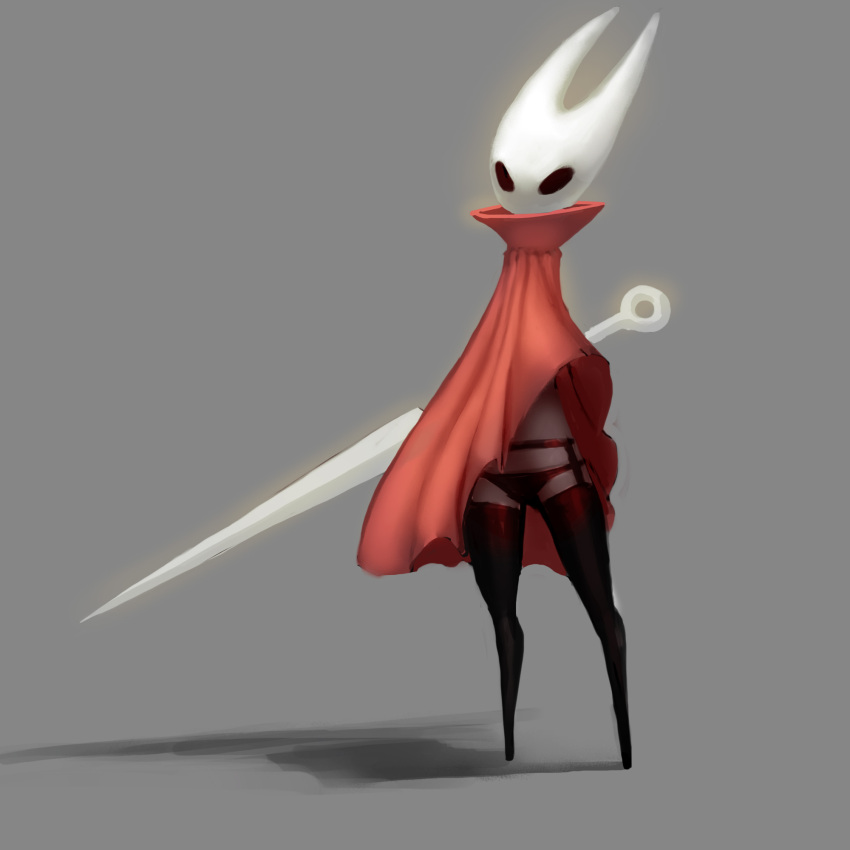 1:1 animal_humanoid anthro arthropod arthropod_humanoid black_body clothed clothing female hi_res hollow_knight hollow_knight:_silksong hornet_(hollow_knight) humanoid insect insect_humanoid lingerie looking_at_viewer meandraco protagonist_(hollow_knight) simple_background solo team_cherry video_games weapon