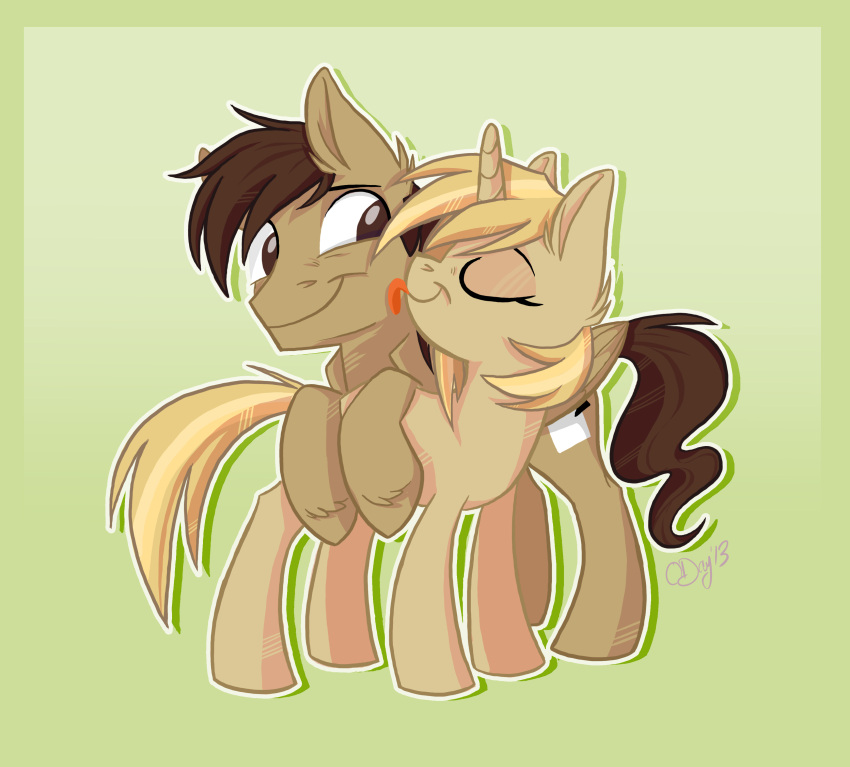 2013 absurd_res blonde_hair brown_eyes brown_hair cel_shading closed_smile cutie_mark dear_(va1ly) digital_drawing_(artwork) digital_media_(artwork) duo equid equine eyes_closed face_lick fan_character feet female female_feral feral feral_on_feral fur graystripe64 green_background hair hasbro hi_res hooves horn licking looking_at_another male male/female male_feral mammal mane medium_hair mouth_closed my_little_pony mythological_creature mythological_equine mythology outline pegasus quadruped romantic romantic_couple shaded short_hair simple_background smile sweetie_(va1ly) tail tan_body tan_fur tongue unicorn white_outline wings