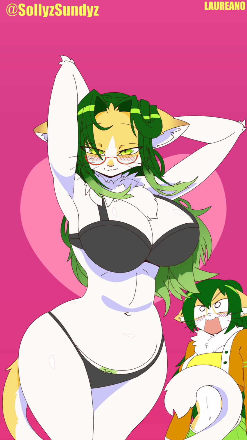 16:9 2024 2d_animation animated anthro big_breasts breasts dancing digital_media_(artwork) domestic_cat duo felid feline felis female frame_by_frame fur green_eyes green_hair hair hi_res laureano looking_at_viewer loop mammal no_sound short_playtime signature simple_background sundyz sundyz's_mom tail white_body widescreen