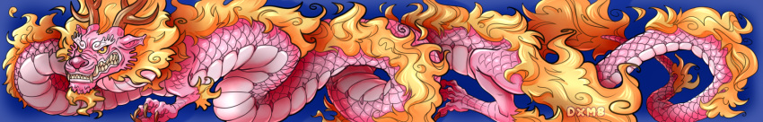 banner dragon dxm8 eastern_dragon hi_res horn long_image male momonosuke mythological_creature mythological_scalie mythology one_piece pink_body pink_scales scales scalie solo wide_image