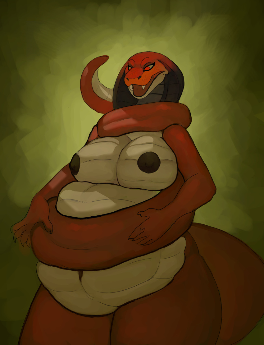 abdominal_bulge absurd_res after_vore anthro belly big_belly big_breasts breasts fangs female female_pred hi_res non-mammal_breasts oral_vore reptile sammy73 scalie simple_background slightly_chubby snake solo thick_thighs vore wide_hips