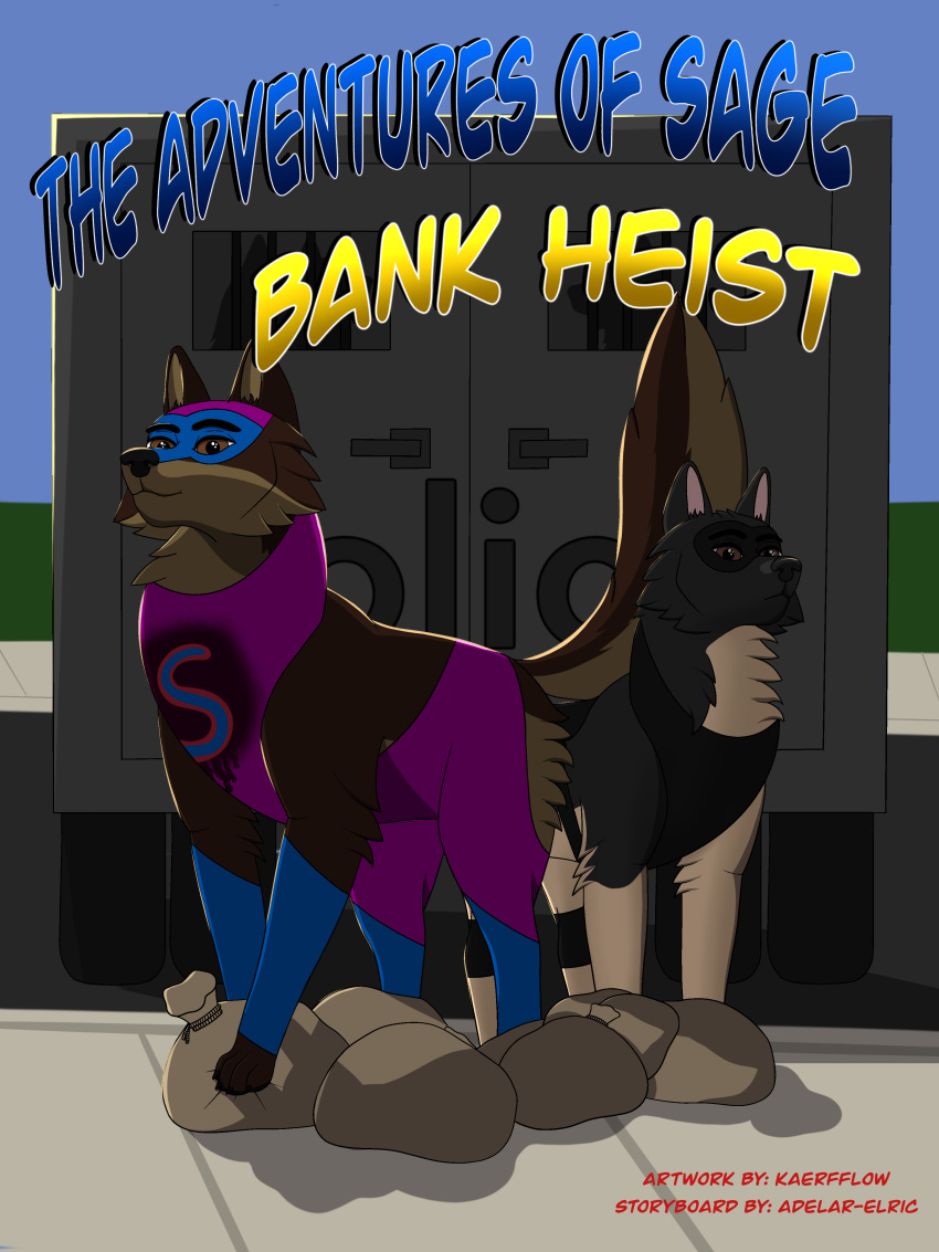 3:4 absurd_res anatomically_correct canid canine canis clothed clothing comic costume cover_art domestic_dog female feral fur german_shepherd herding_dog hi_res husky kaerfflow looking_at_viewer mammal nordic_sled_dog pastoral_dog sage spitz superhero superhero_costume