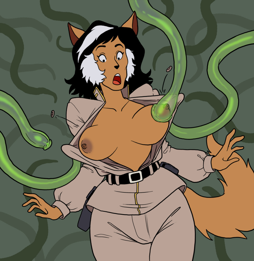 anthro athletic bodily_fluids breast_milking clothing dontfapgirl felid felina_feral female hanna-barbera hi_res lactating mammal milking_tentacles nipple_fetish nipple_play nipples shocked_expression swat_kats tentacles torn_clothing uniform