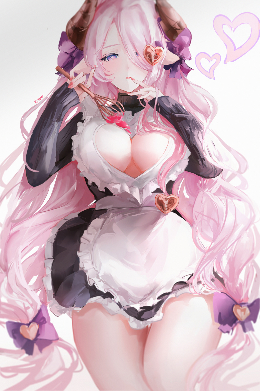 cream granblue_fantasy horns lielac maid narumeia_(granblue_fantasy) no_bra pointy_ears skirt_lift