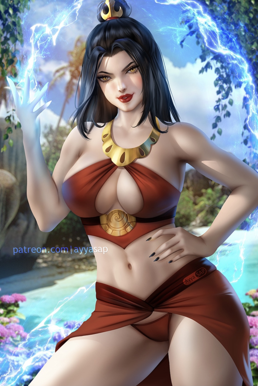 1girl avatar_(series) ayya_saparniyazova azula bikini highres lightning patreon_username solo source_request swimsuit undressing watermark web_address