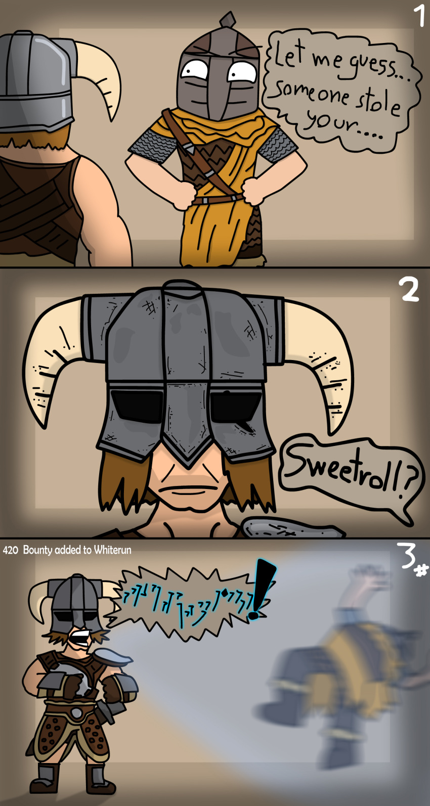 absurd_res bethesda_softworks biggerjjay comic_panel digital_drawing_(artwork) digital_media_(artwork) dovahkiin dragonborn dragonborn_(skyrim) hi_res human humor male male/male mammal meme not_furry skyrim skyrim_guard skyrim_hold_guard the_elder_scrolls video_games